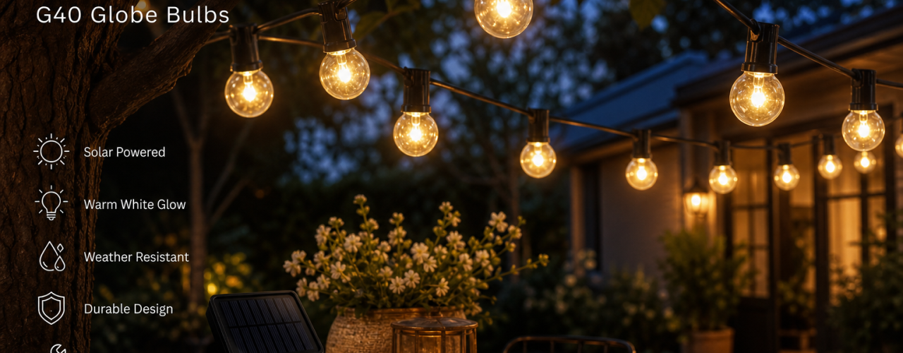 Solar G40 Globe Lights 10m 25 Bulbs | Garden Decorative Lighting
