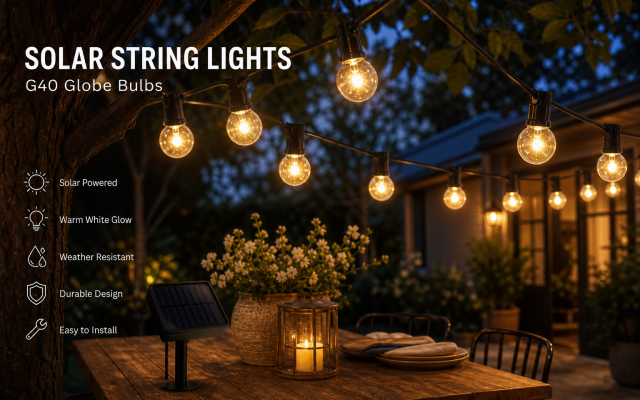 Solar G40 Globe Lights 10m 25 Bulbs | Garden Decorative Lighting